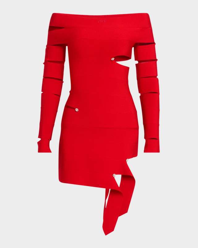 Off-The-Shoulder Bandage Cutout Mini Dress